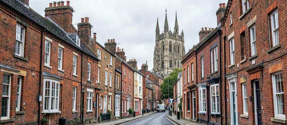 Victorian red brick terraced street in Gloucester